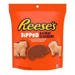 REESE'S Milk Chocolate and Peanut Butter Dipped Animal Crackers Bag, 8.5 oz