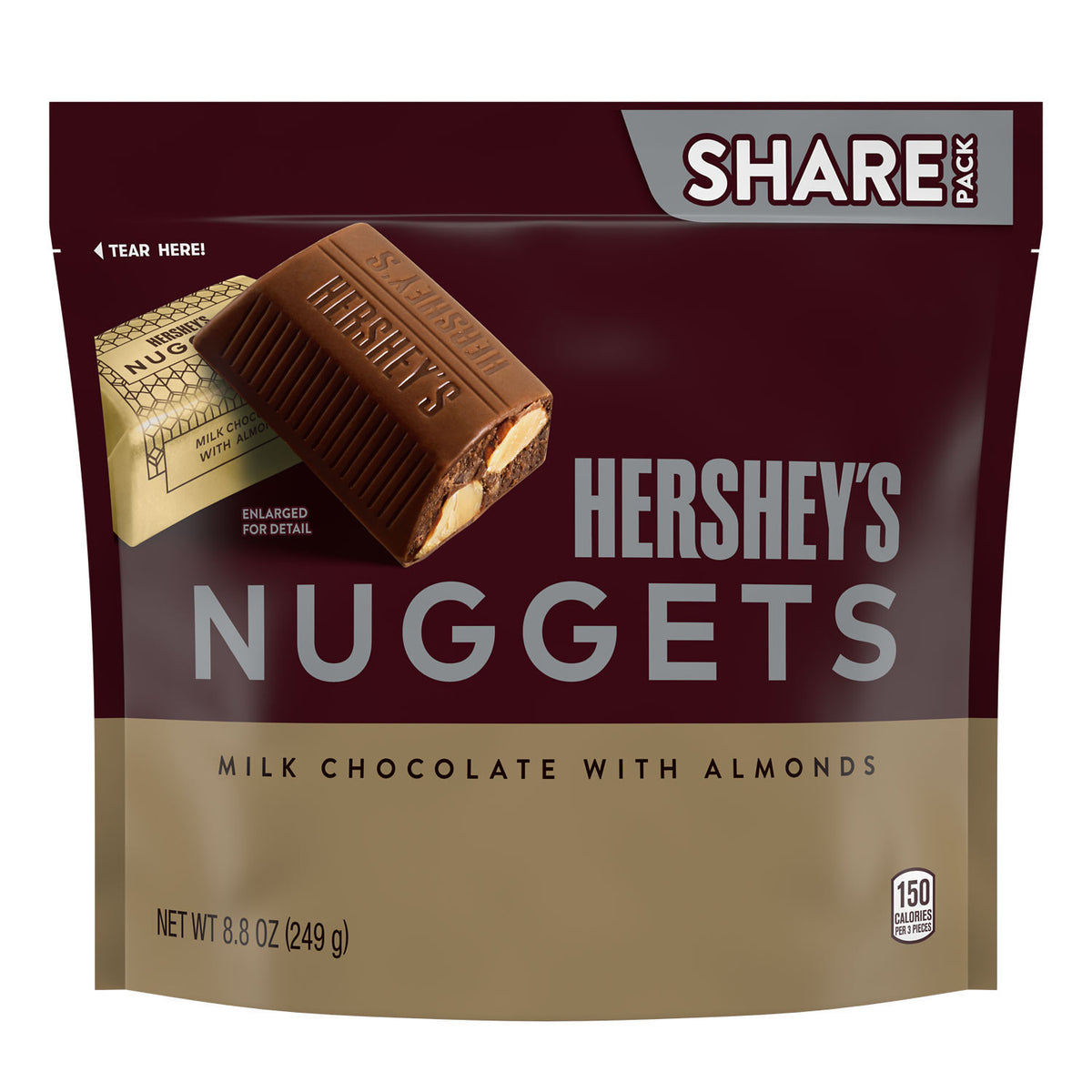 HERSHEY'S NUGGETS Milk Chocolate with Almonds Candy Share Pack, 8.8 oz