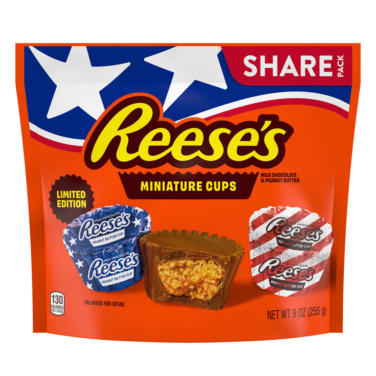 REESE'S Miniatures Red White and Blue Foils, Milk Chocolate Peanut Butter Cups Candy Share Pack, 9 oz