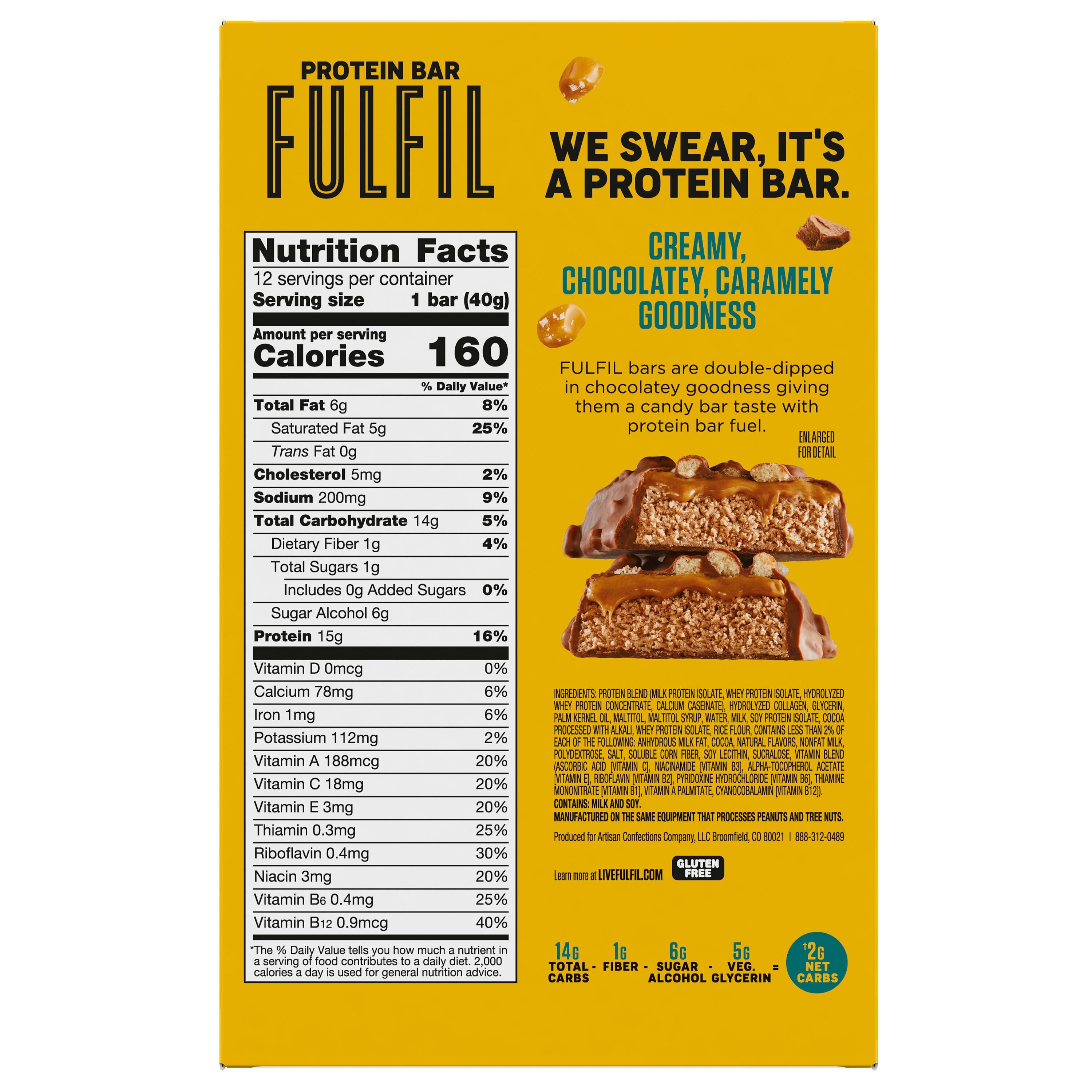 FULFIL Chocolate Salted Caramel Flavored Protein Bars, 1.41 oz (12 Count)